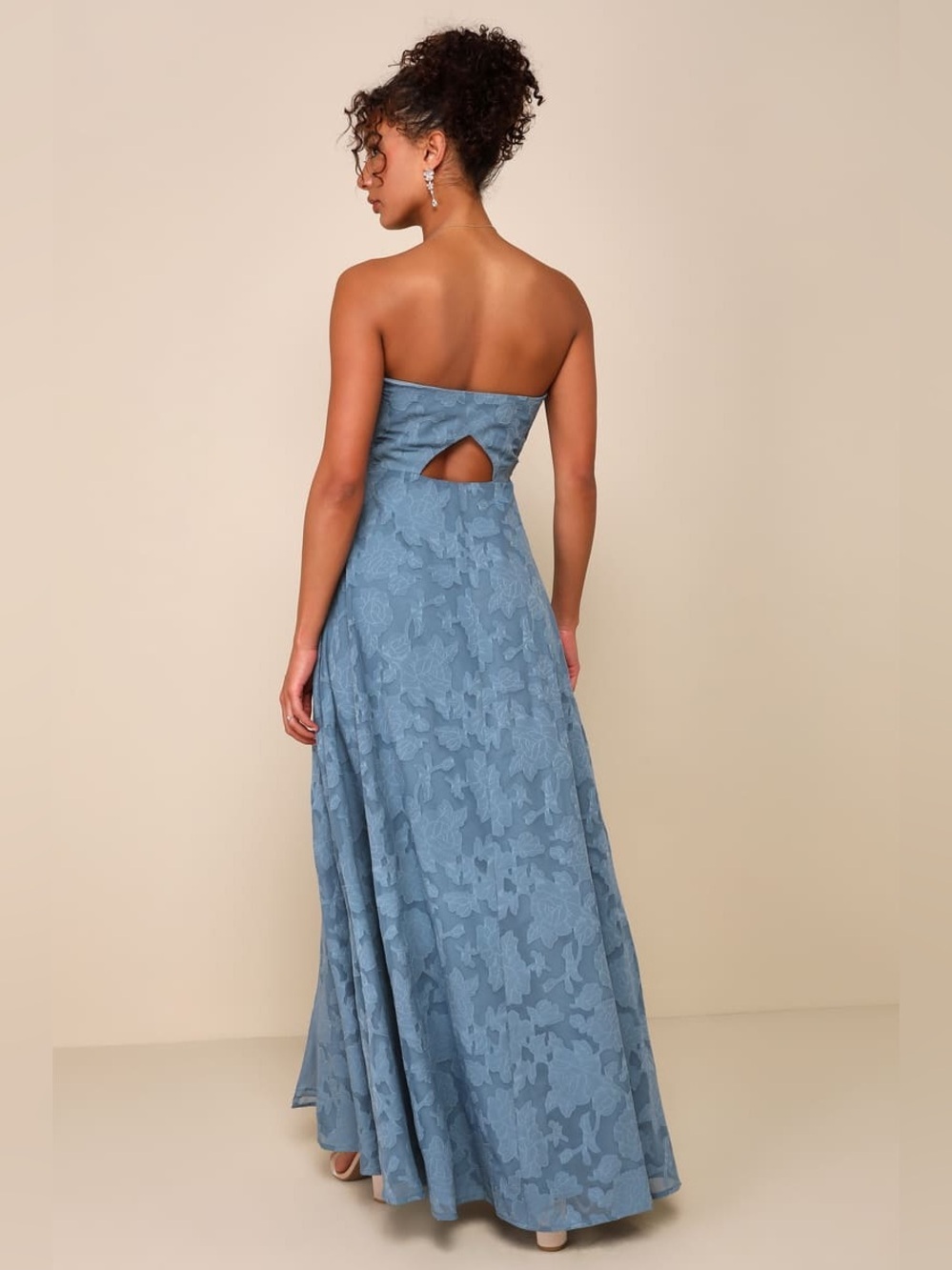 Lulus Garden of Romance Dusty Blue Floral Burnout Strapless Maxi Dress - Picture 5 of 11